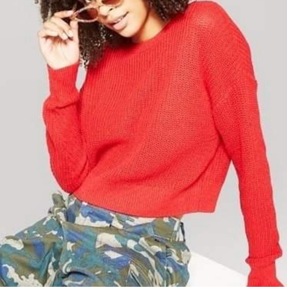 Wild Fable Red Cropped Crewneck Sweater, Size L